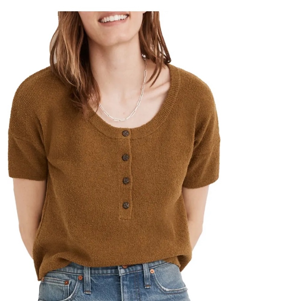Madewell henley short sleeve sweater in distant olive color